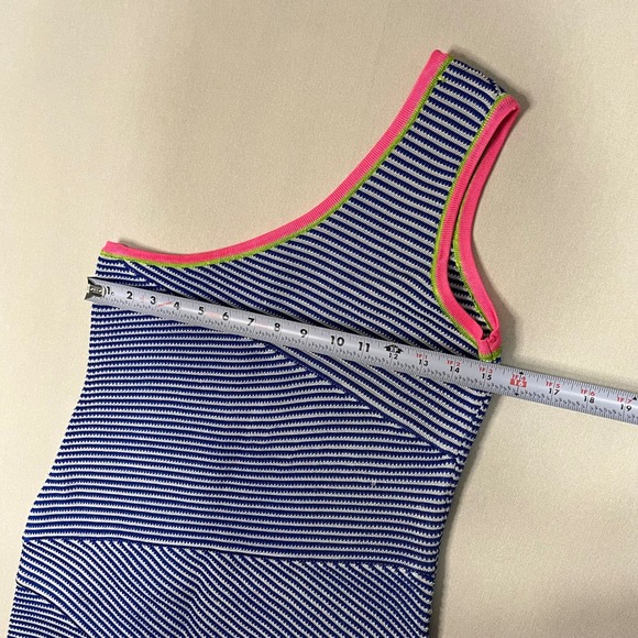 WOW Couture‎ Neon Stripe One Shoulder Bandage Bodycon Mini Dress Blue - Size M - Picture 8 of 9